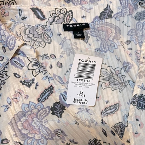 Torrid Stripe Satin Collared Surplice Blouse new size 1X - Picture 3 of 7